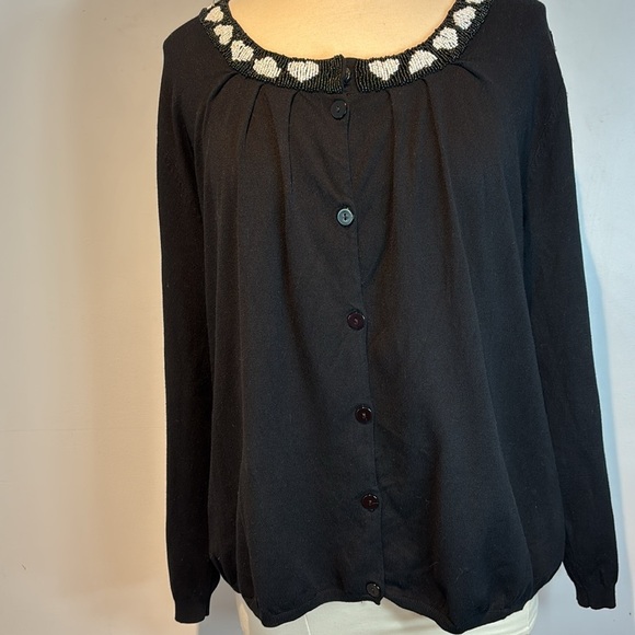 Marina Rinaldi black beaded heart cardigan sweater size large - Picture 7 of 11